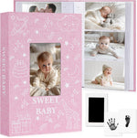 Early Minds baby photo album pink linen front view with cover window