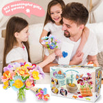 Close-up of children crafting flowers with educational toy parts