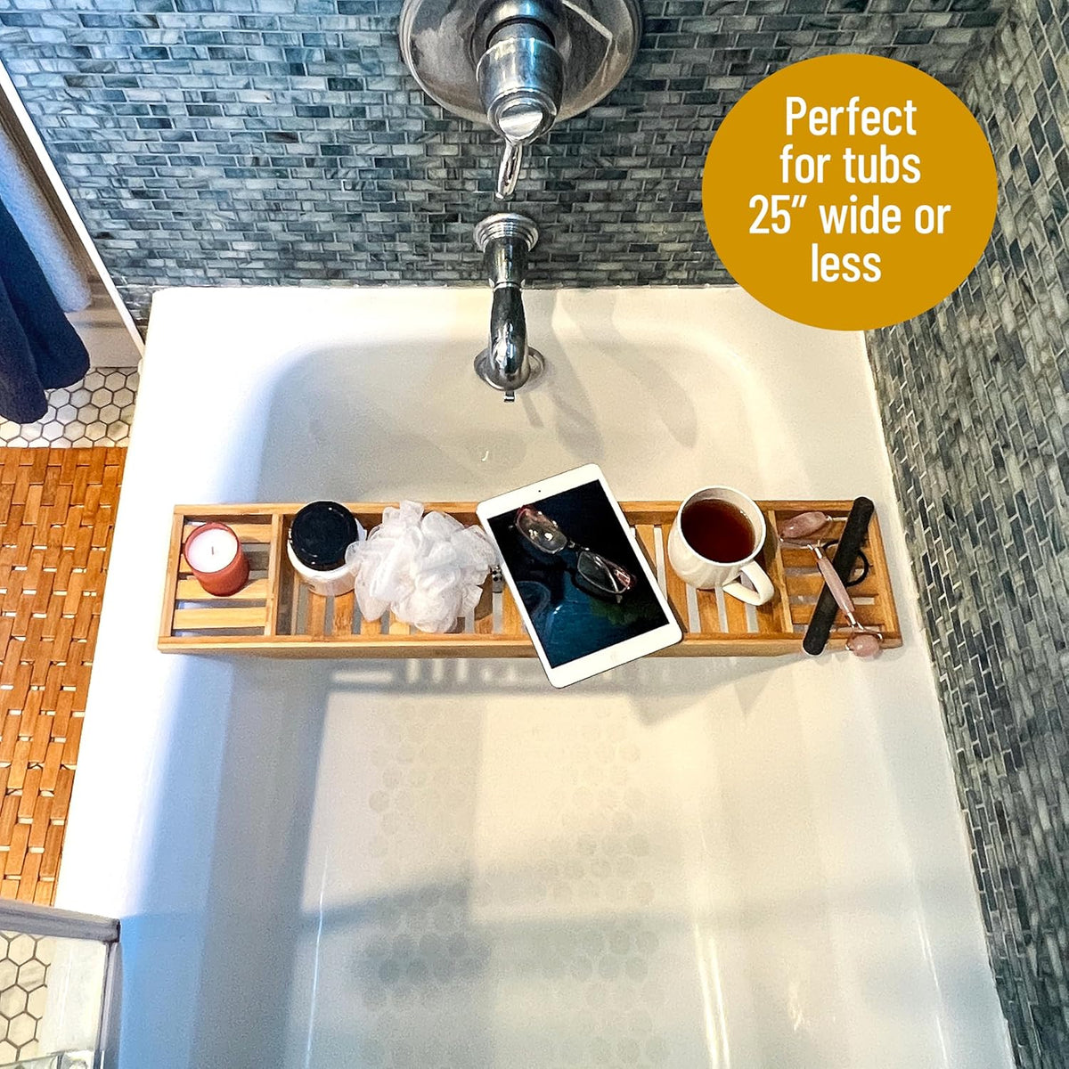 Mind Reader shower organizer on bathtub edge