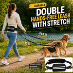 Shock absorbing dual bungee dog leash showing close up of tear resistant nylon material.
