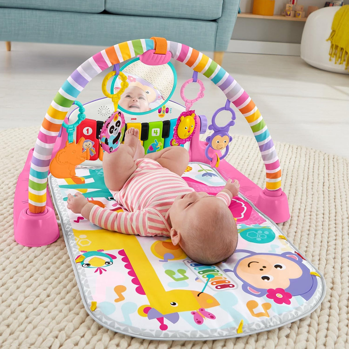 Fisher-Price piano gym in tummy time setup