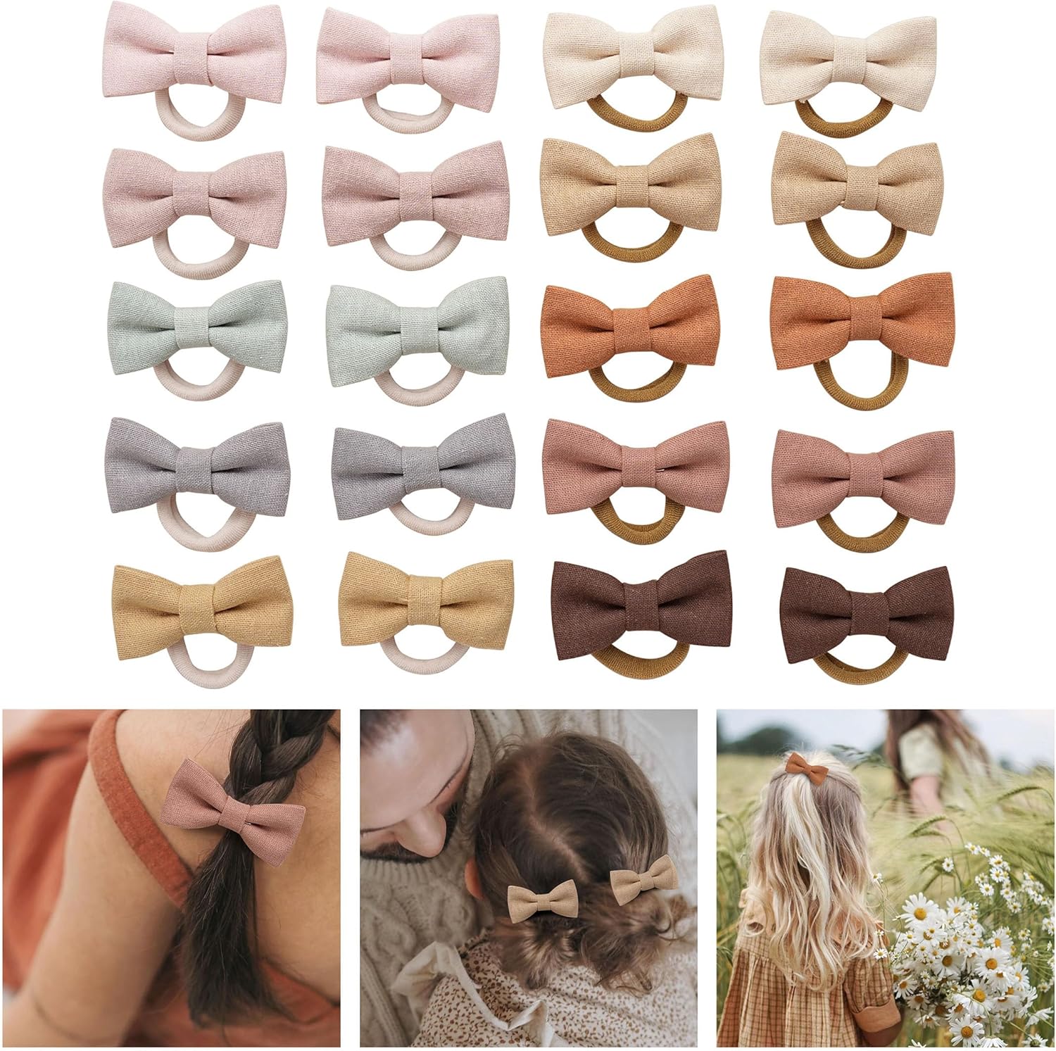 Fancy Clouds baby toddler hair ties with linen bows front view