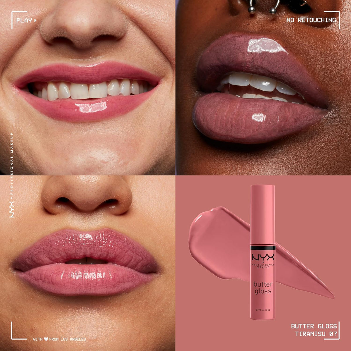 NYX non-sticky lip gloss glossy finish swatch on skin