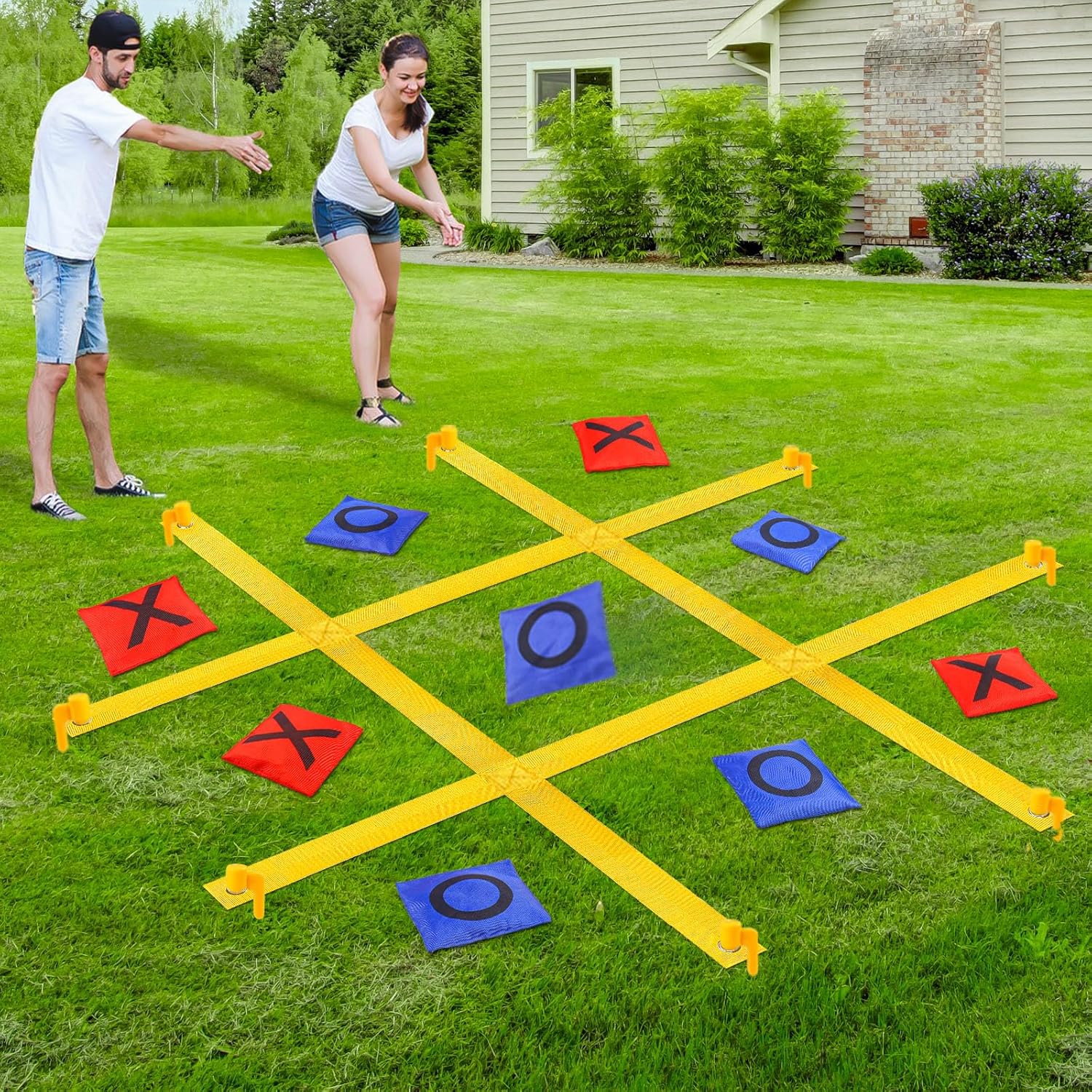 GoBene Giant Tic Tac Toe outdoor game set on a green lawn.