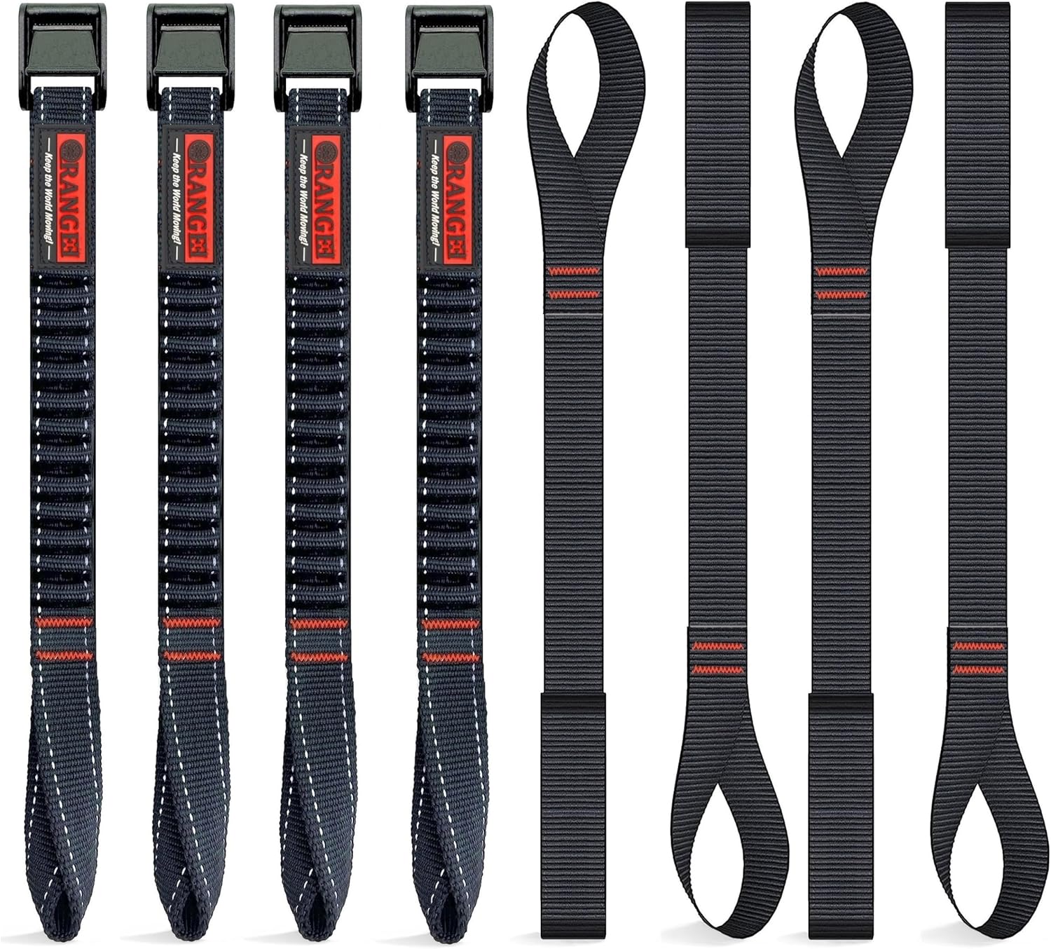 Orangee 4 pack motorcycle and bike luggage straps front view