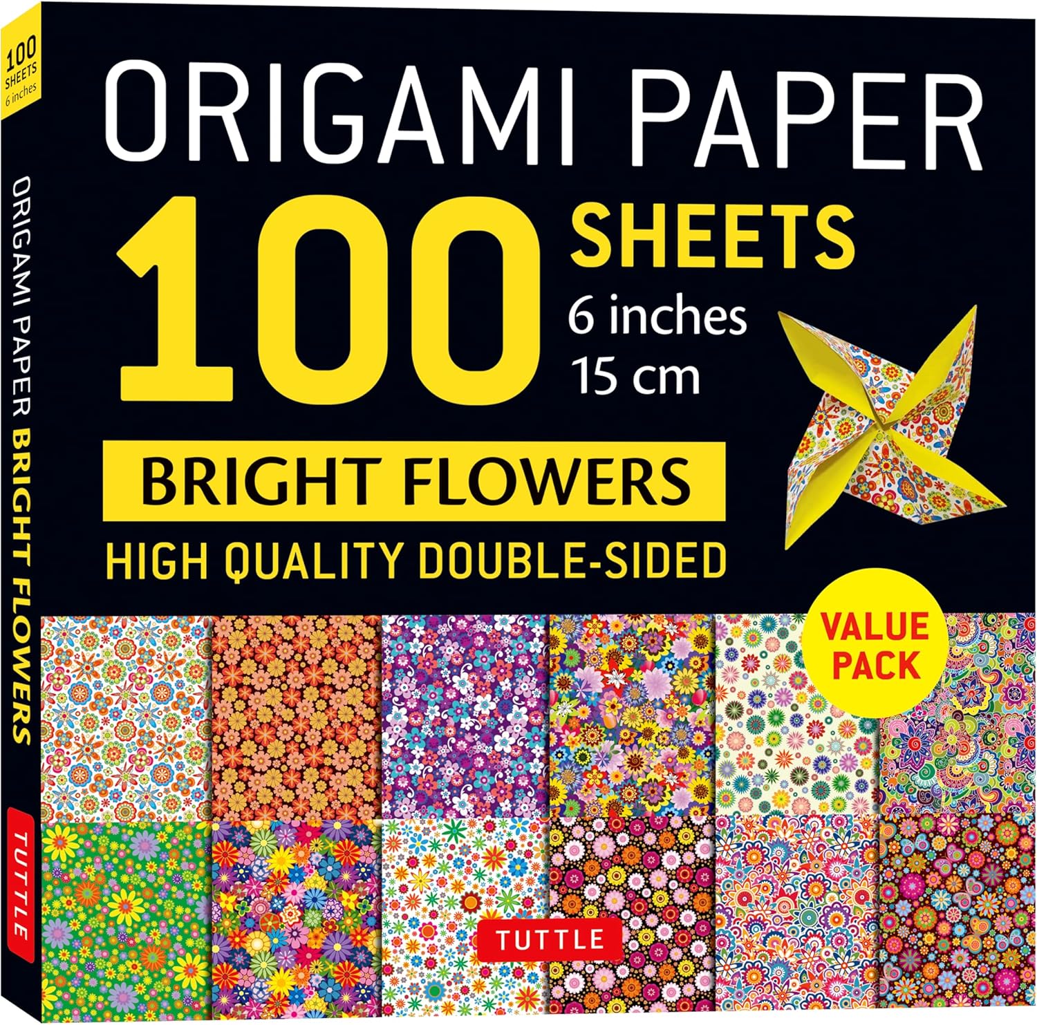 Origami Paper 100 Sheets Bright Flowers 6" (15 cm): Tuttle Origami Paper: Double-Sided Origami Sheets Printed with 12 Different Patterns (Instructions for 5 Projects Included) - Image 1
