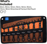 Klein Tools metric wrench set laid out in roll pouch