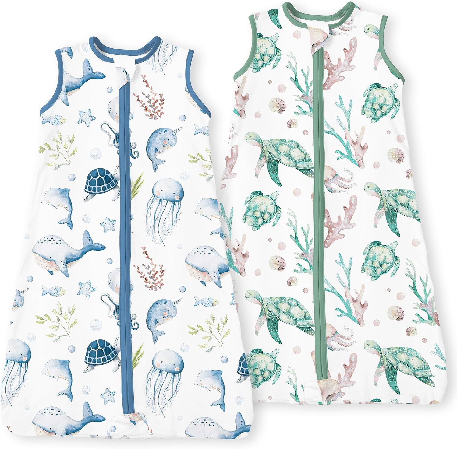 Totbasic toddler sleep sack front view in ocean animal print