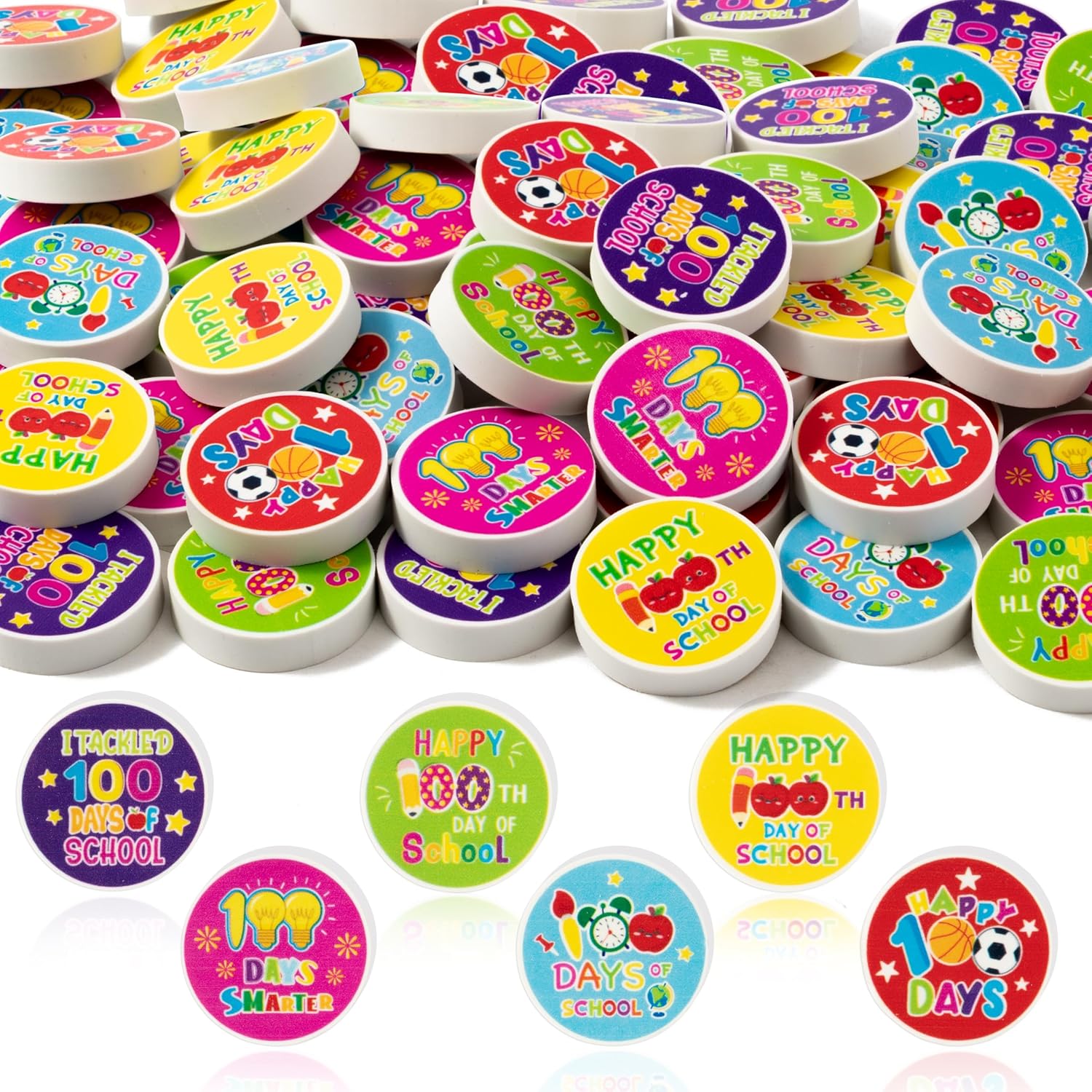 CJiangpo 100th Day of School mini eraser bulk set front view