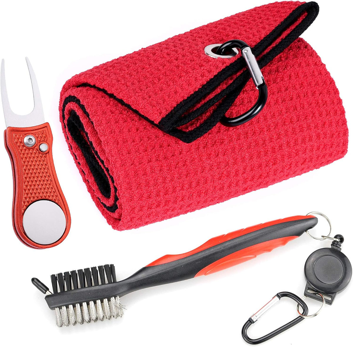 Mile High Life Microfiber Waffle Pattern Golf Towel | Club Groove Cleaner Brush | Foldable Divot Tool with Magnetic Ball Marker (Gray Towel/Brush/Curve Divot) - Image 9