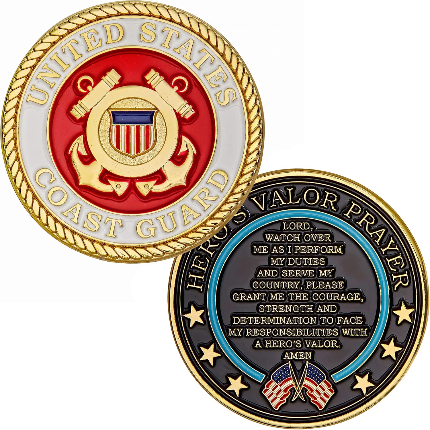 Hero's Valor United States Coast Guard Challenge Coin front view showing detailed military emblem.