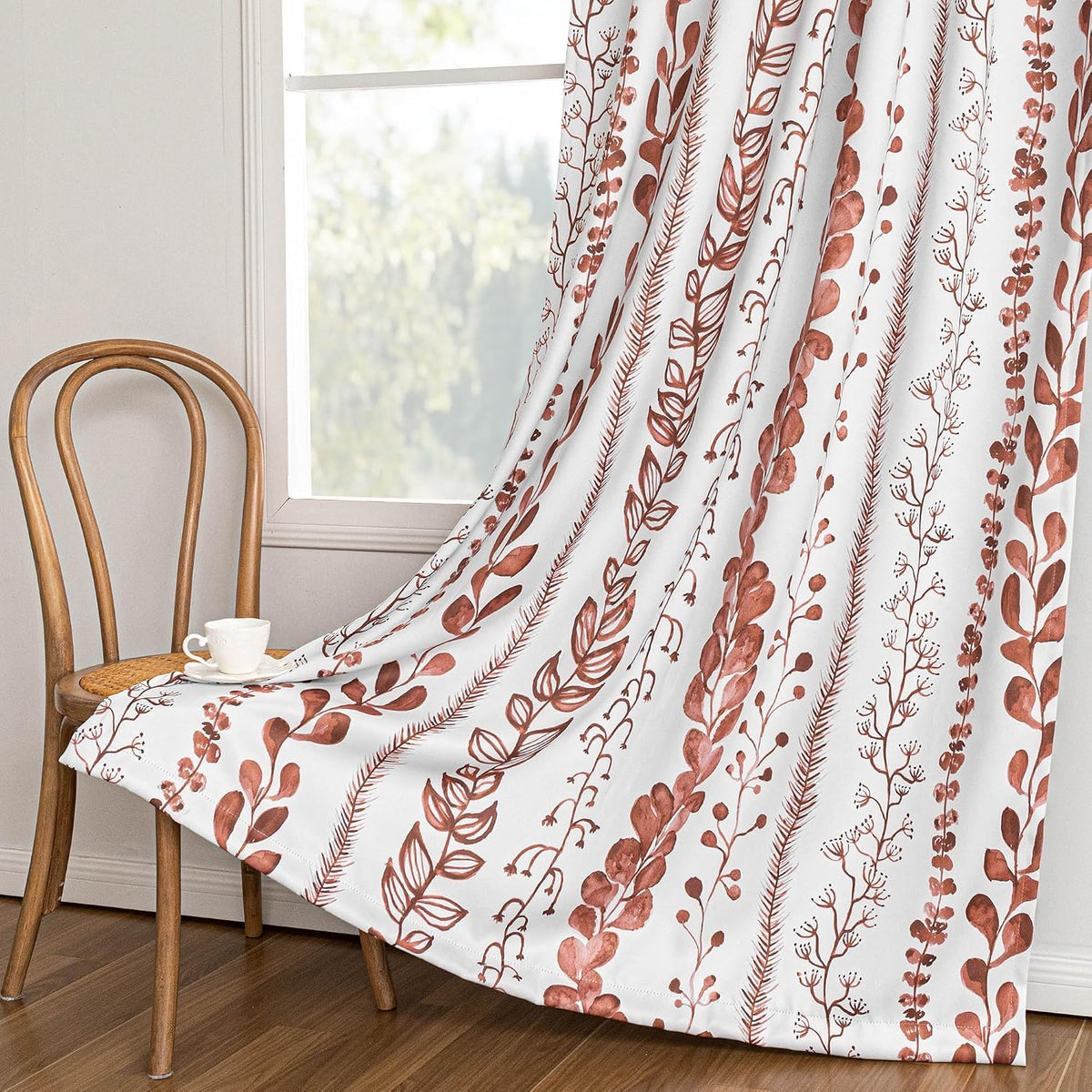 Boho Curtains for Living Room Light Filtering Privacy Protection Cotton Curtains 84 Inch Length 2 Panels Bohemian Linen Style Back Tab Window Leaf Print Classical Drapes for Dining Room - Image 10