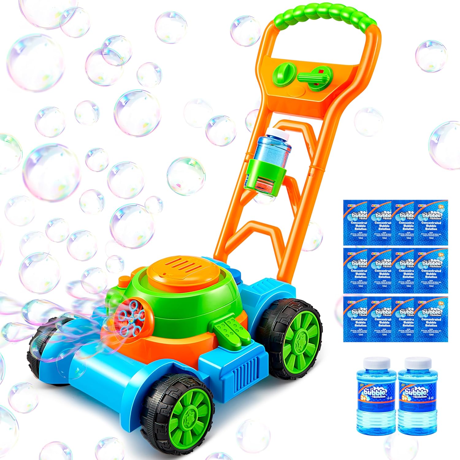 Sloosh bubble lawn mower toddler toy front view blue
