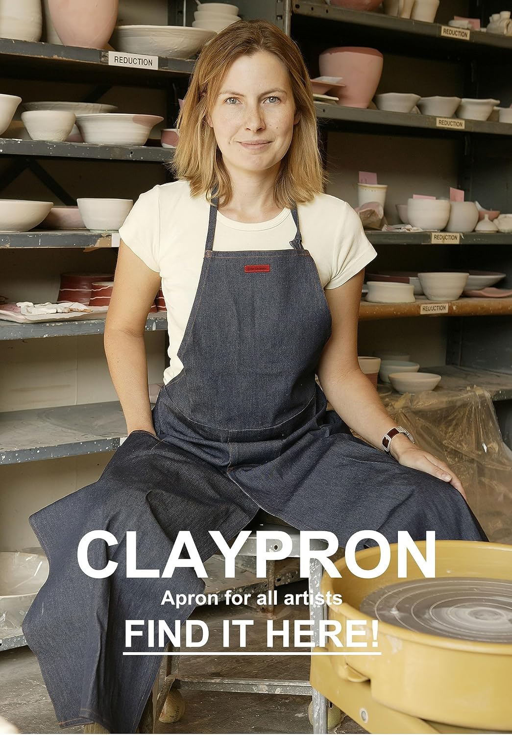 Claypron blue denim apron adjustable neck strap