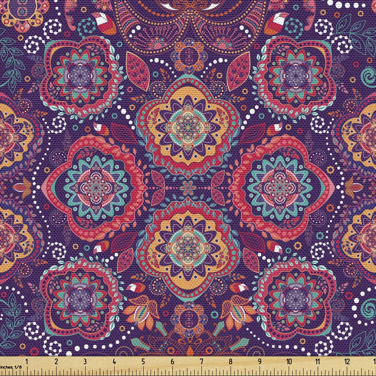 Lunarable Boho Fabric by The Yard, Floral Arrangement with Middle Inspirations Mandala Flower, Stretch Knit Fabric for Clothing Sewing and Arts Crafts, 1 Yard, Pink Green - Image 15