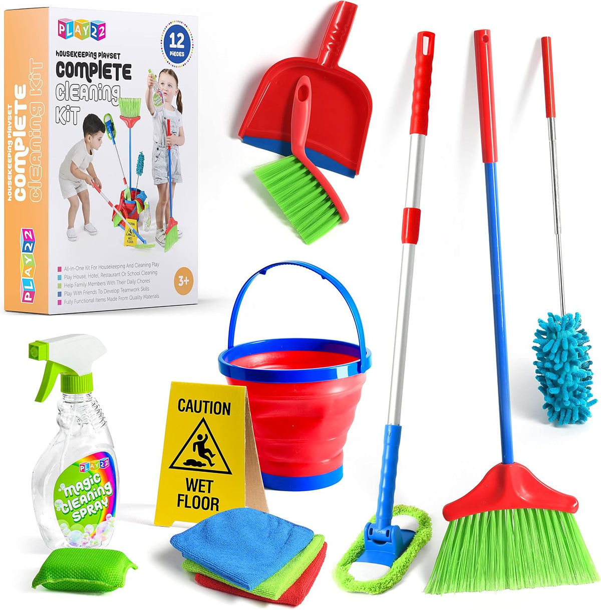 Play22 Kids Cleaning Set 12 Piece - Toy Cleaning Set for Girls & Boys - Image 1
