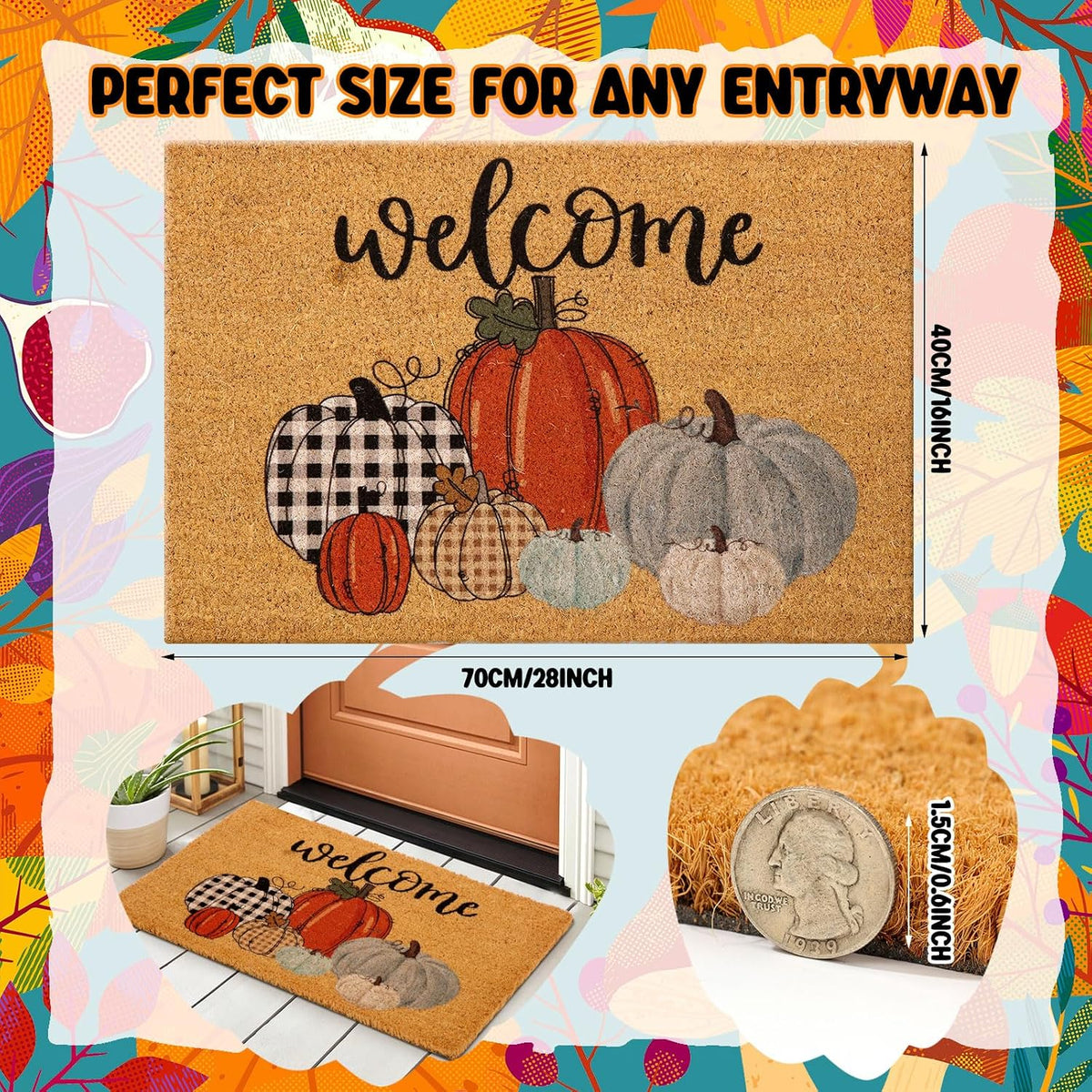 Ceenna autumn pumpkin welcome doormat porch layout