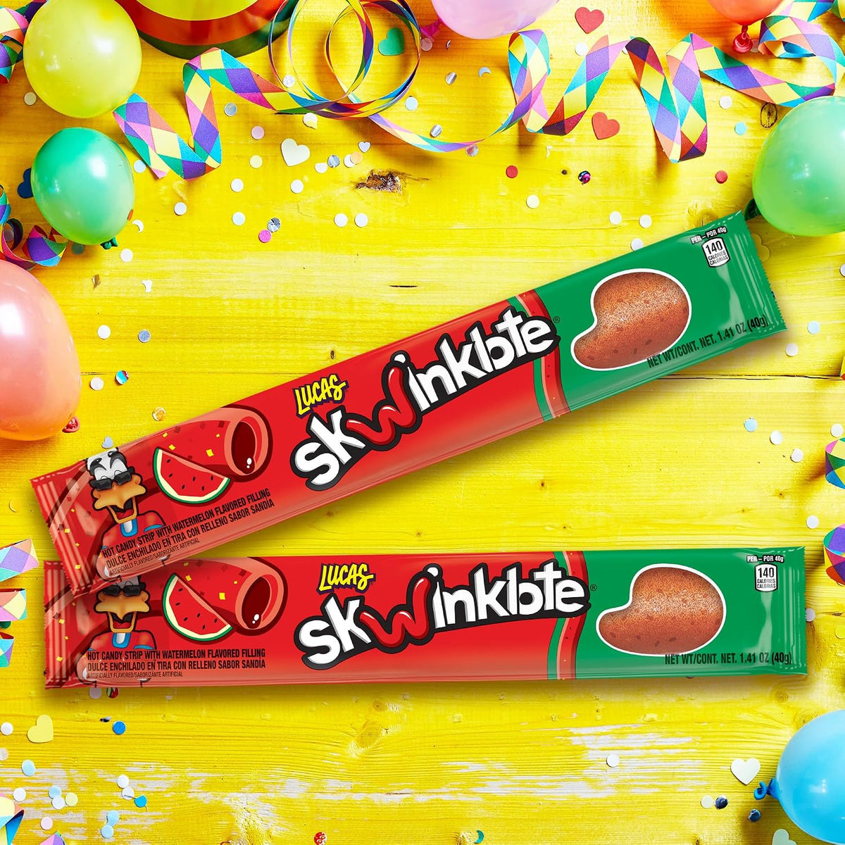 Lucas Skwinklote Mexican style candy imported pack display