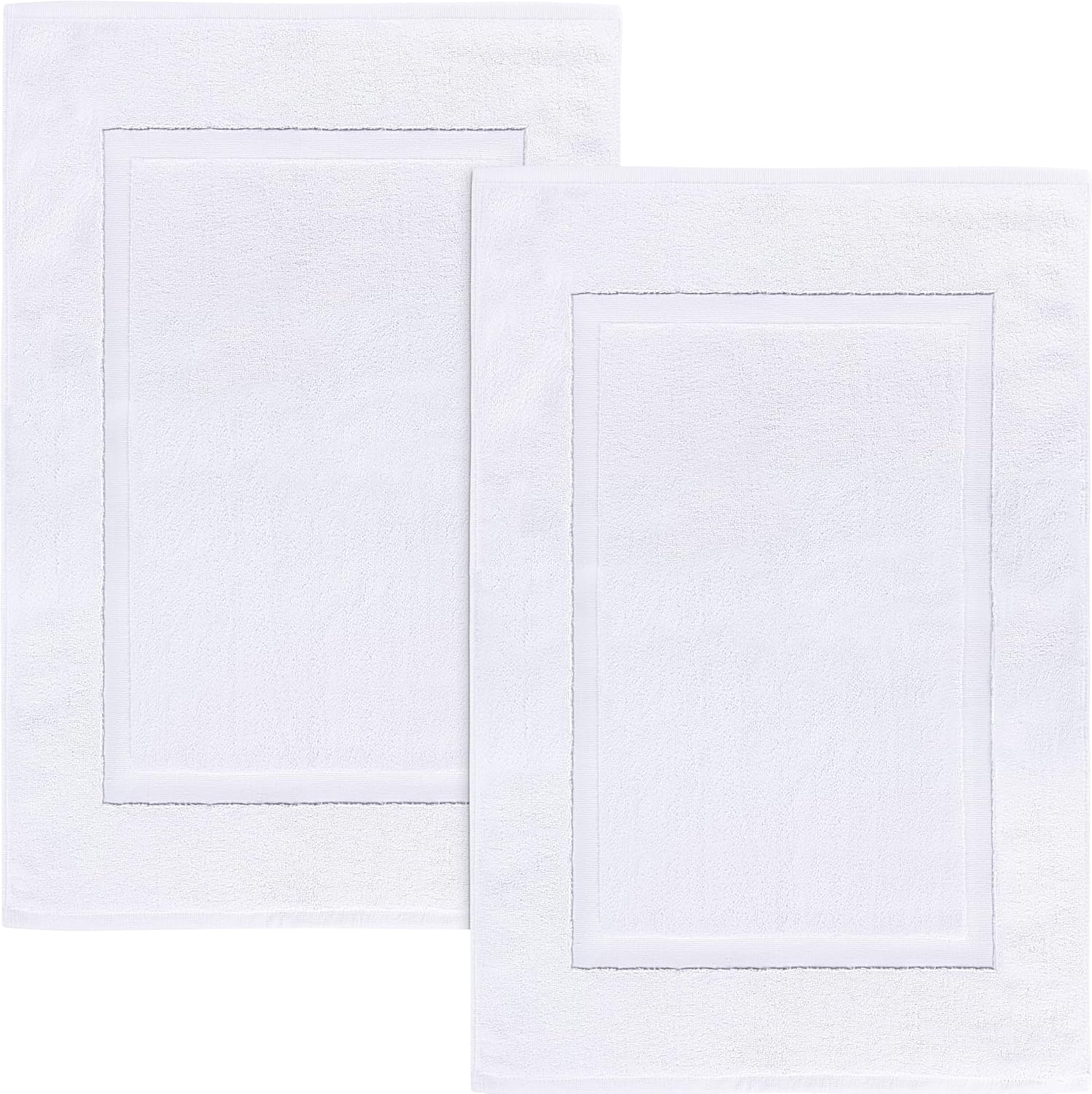 Utopia Towels cotton banded bath mats in white front view