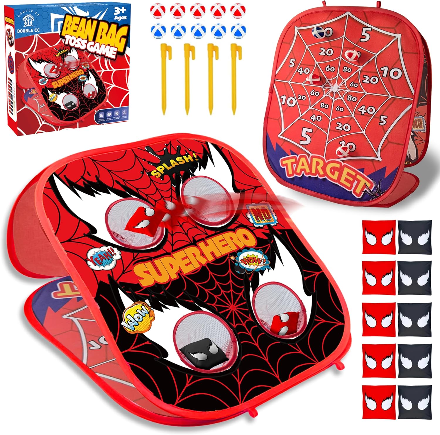 Double CC Spider Bean Bag Toss Game front view with target holes