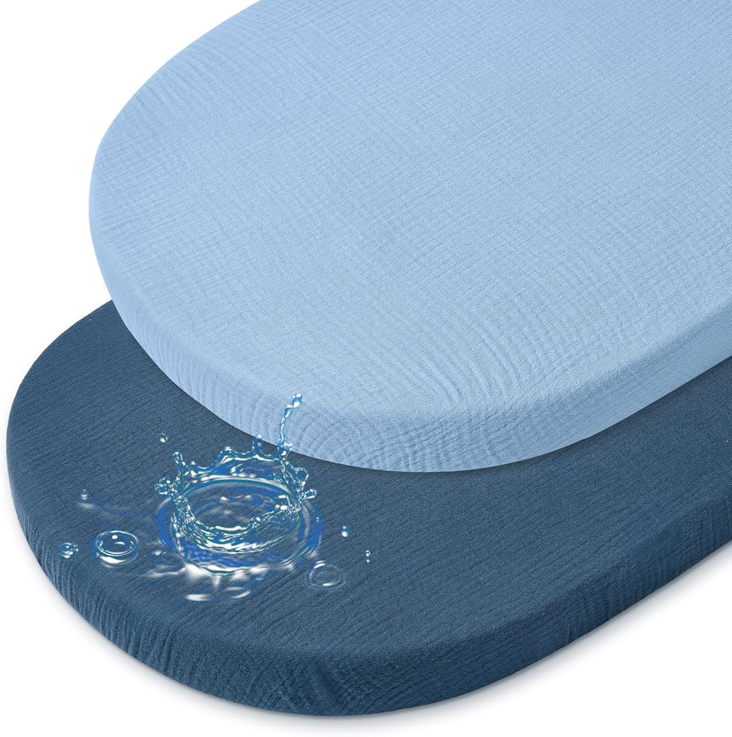 BeBeJoJo waterproof muslin baby bassinet sheets in blue 2 pack