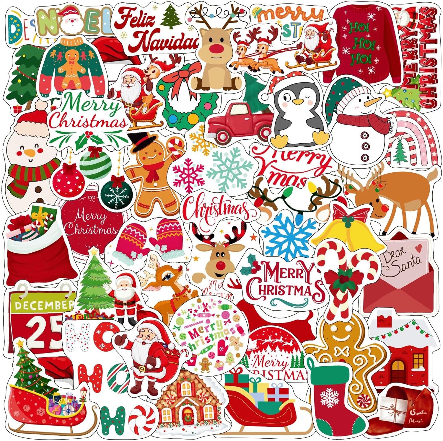 Backtopeia Christmas stickers featuring Santa Claus and reindeer designs for party favors