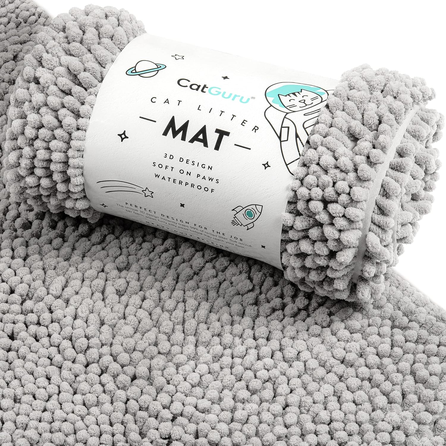 CatGuru Premium Cat Litter Mat in gray color front view placed under litter box