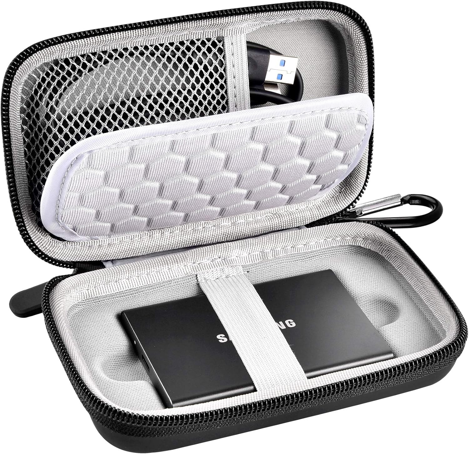 Paiyule hard travel carrying case front view showing black faux leather finish