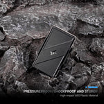 JJC compact matte texture card holder case resting in a backpack