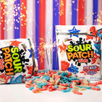 Three classic colors of Sour Patch Kids sweet and sour treats