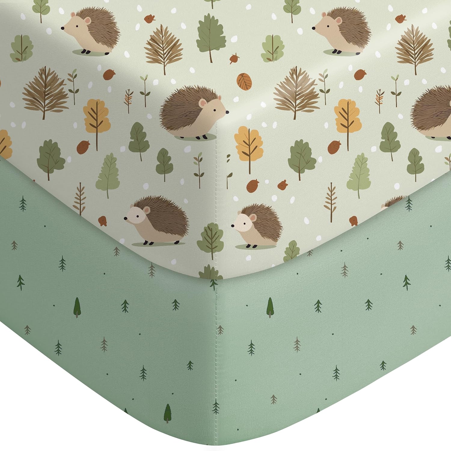 Filleep Pack and Play Fitted Sheets 2 Pack Green Hedgehog