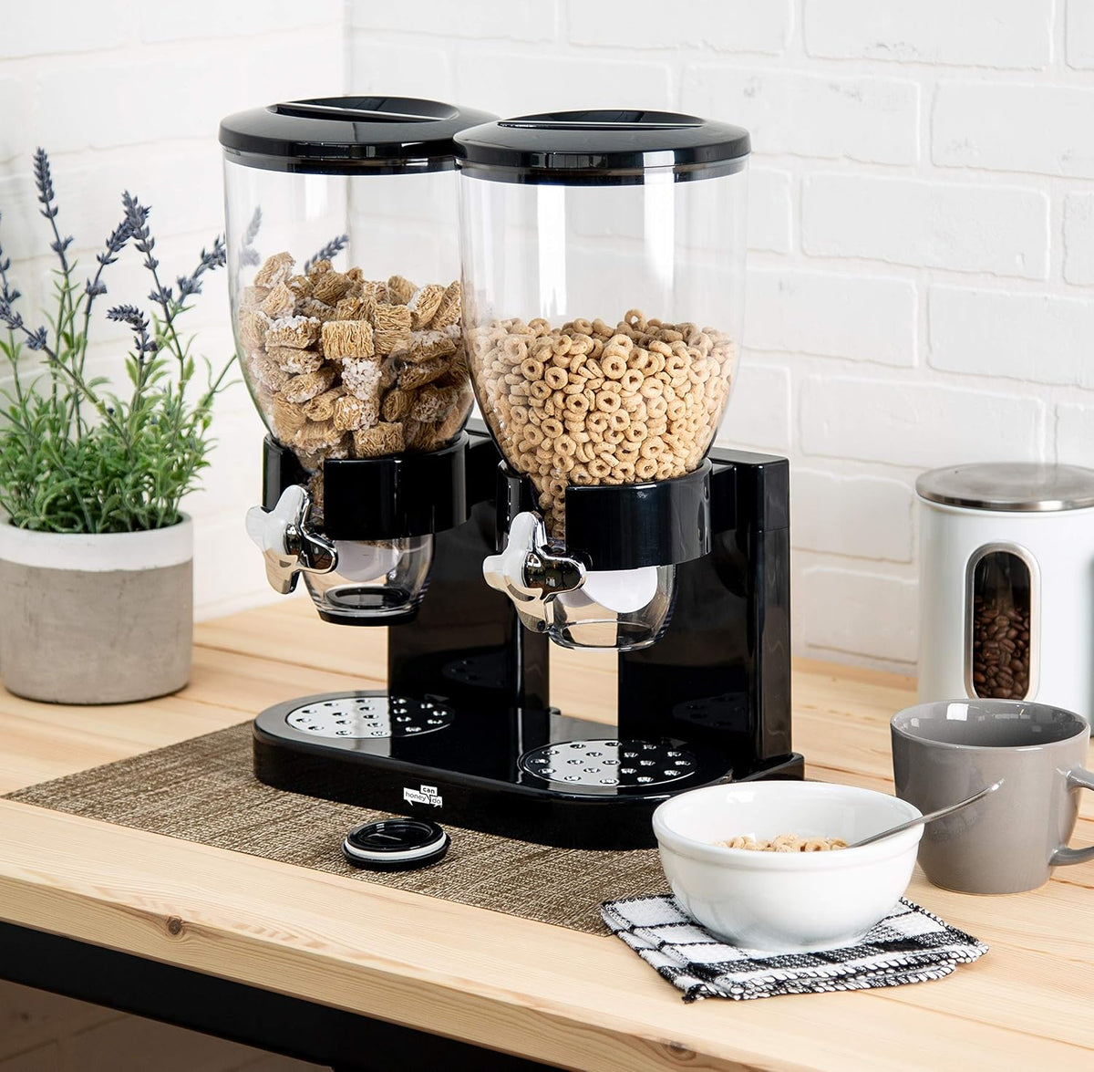 Zevro food dispenser dispensing snacks into a bowl