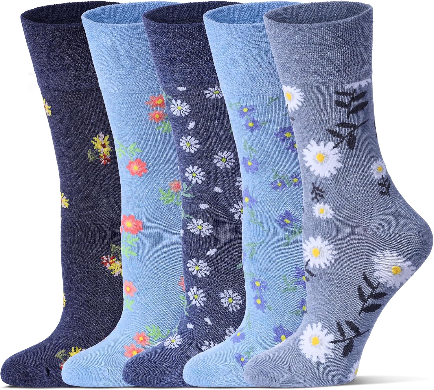 Sockswift Bamboo Viscose Diabetic Socks for Women, 5 Pairs Non Binding Crew Socks, Edema Neuropathy Socks - Image 1