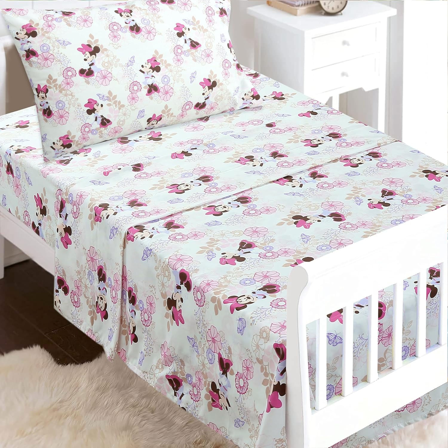 Cozy Line Home Fashions Minnie floral garden toddler sheet set front view