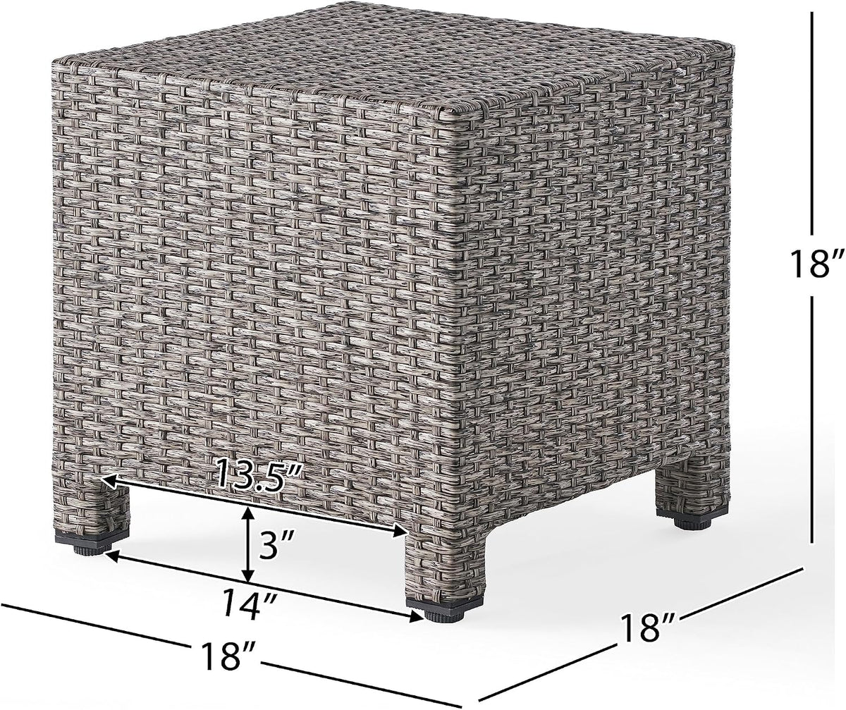 Rpuzonier outdoor square coffee table showing tempered glass top surface