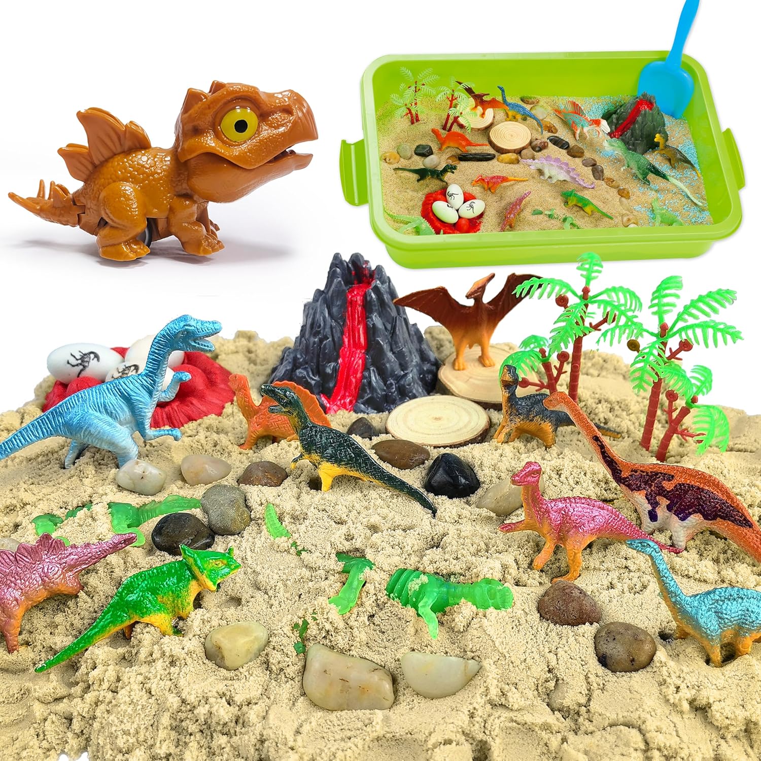 Carolart Dinosaur Sensory Bin set with sand and dinosaurs