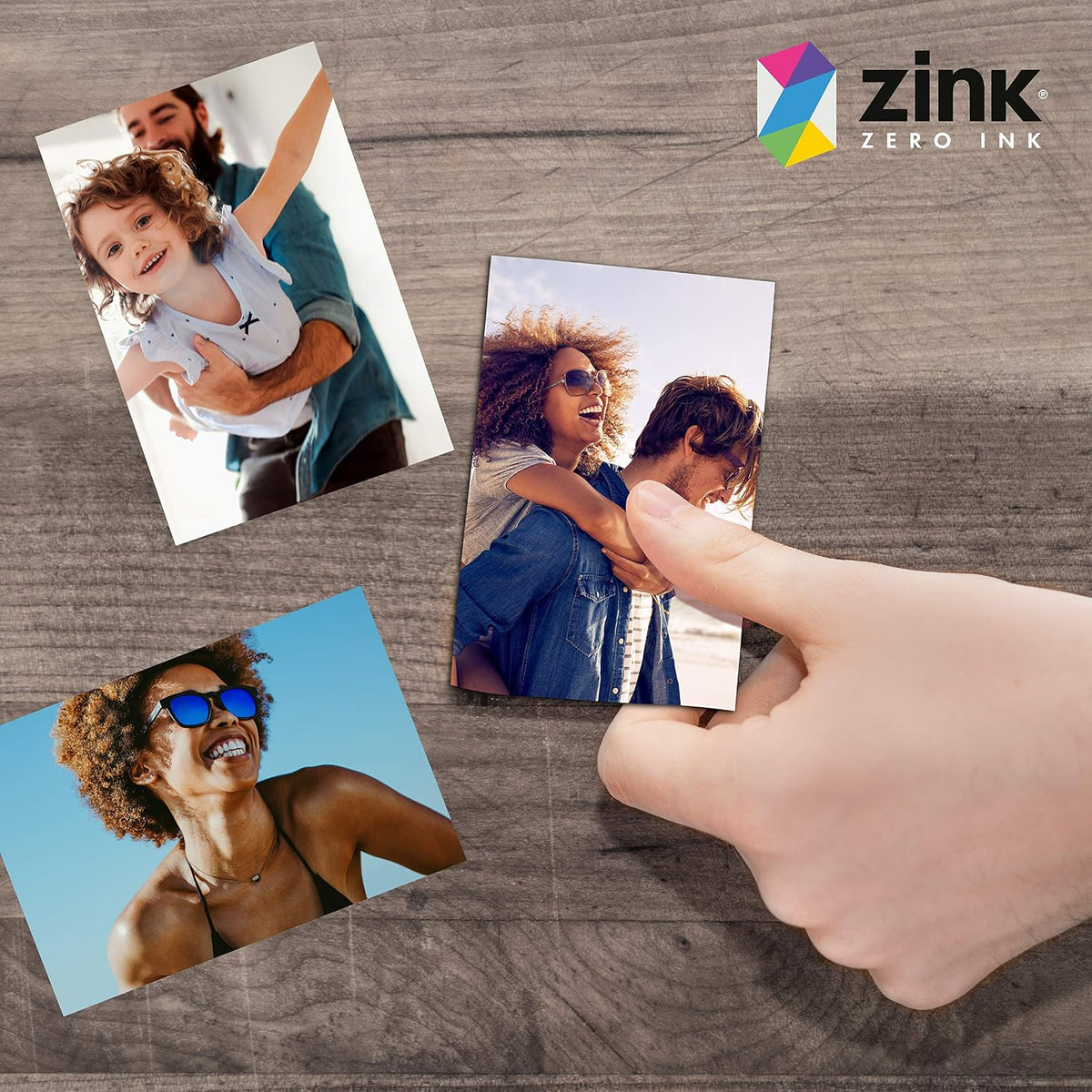 Zink instant photo paper sheets displaying glossy finish