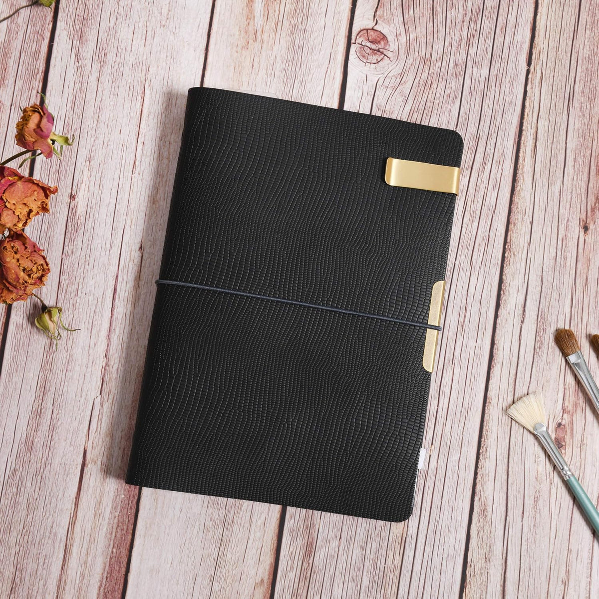 Wonderpool A5 Leather Journal Refillable Travelers Notebook Lined Paper Notebook with Pen, Writing Diary for Travel Office and Agenda Plan (A5, Black) - Image 2