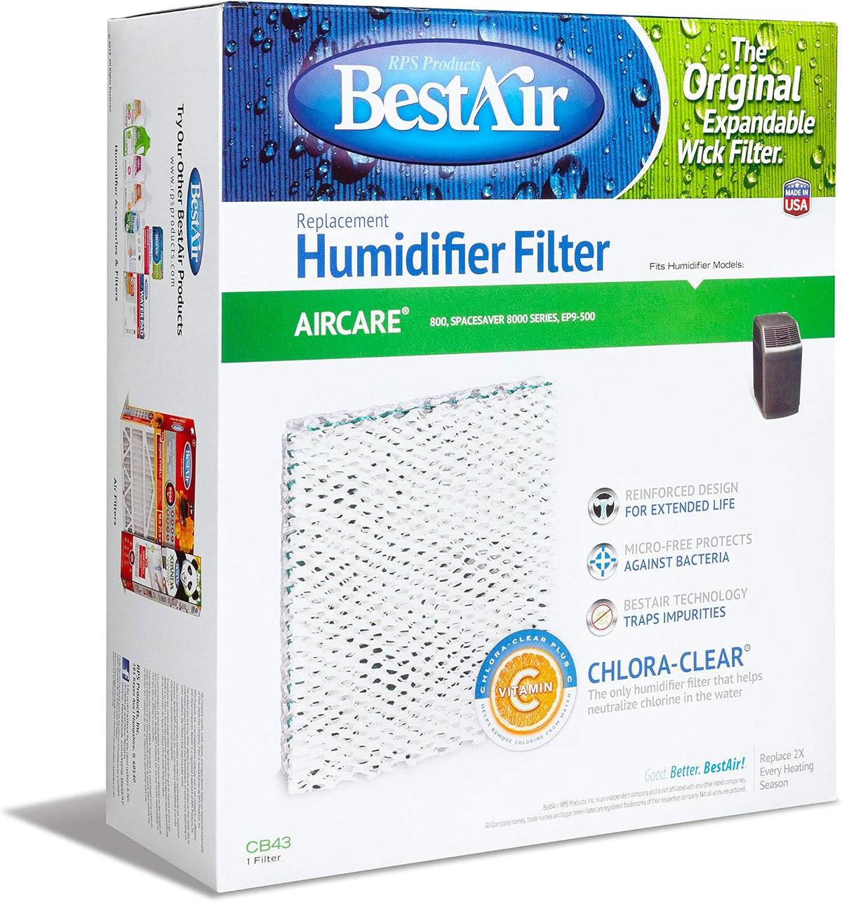 BestAir Extended Life Humidifier Wick Filter CB43 front view replacement filter for buy online