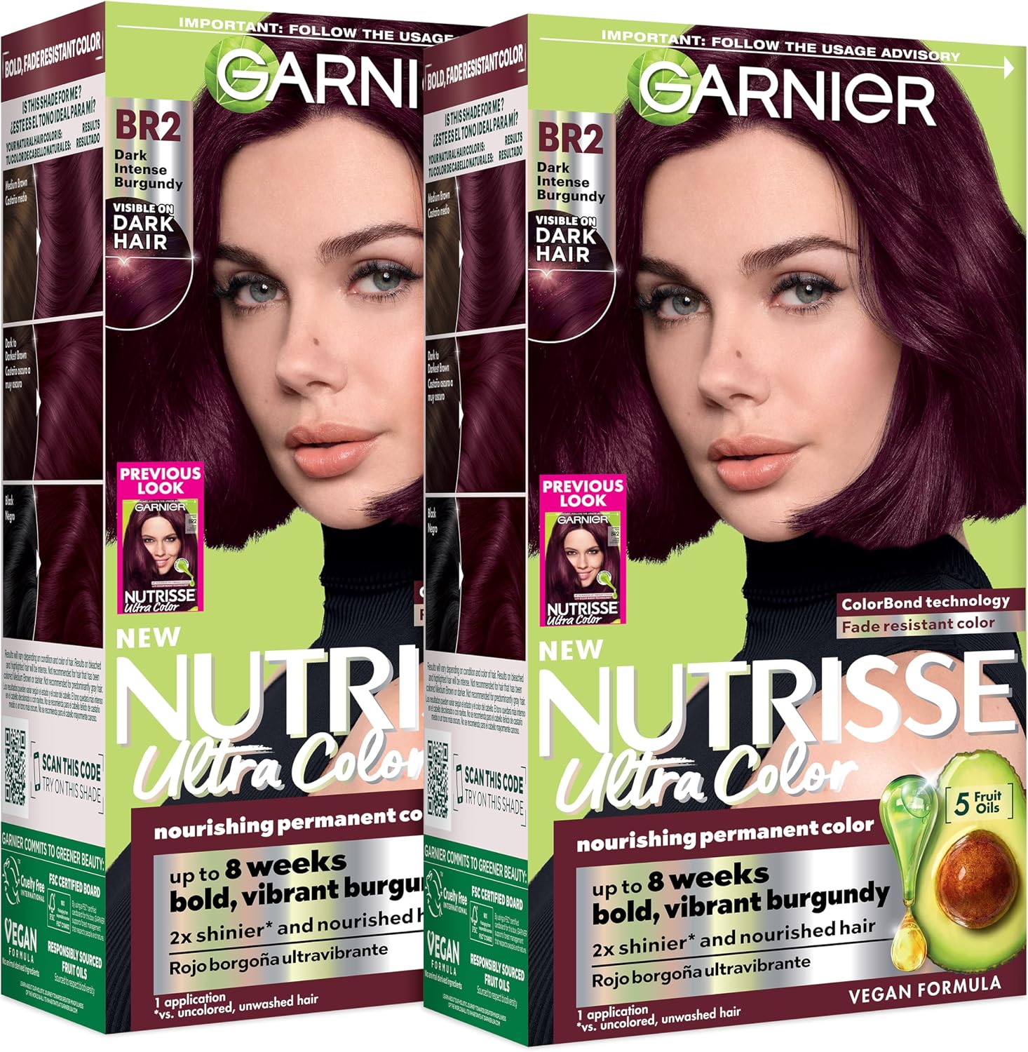 Garnier Nutrisse Ultra Color BR2 Dark Intense Burgundy hair color box front