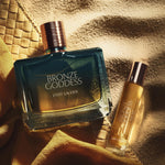 Close up view of the spray nozzle on the Bronze Goddess Nuit ten milliliter fragrance.