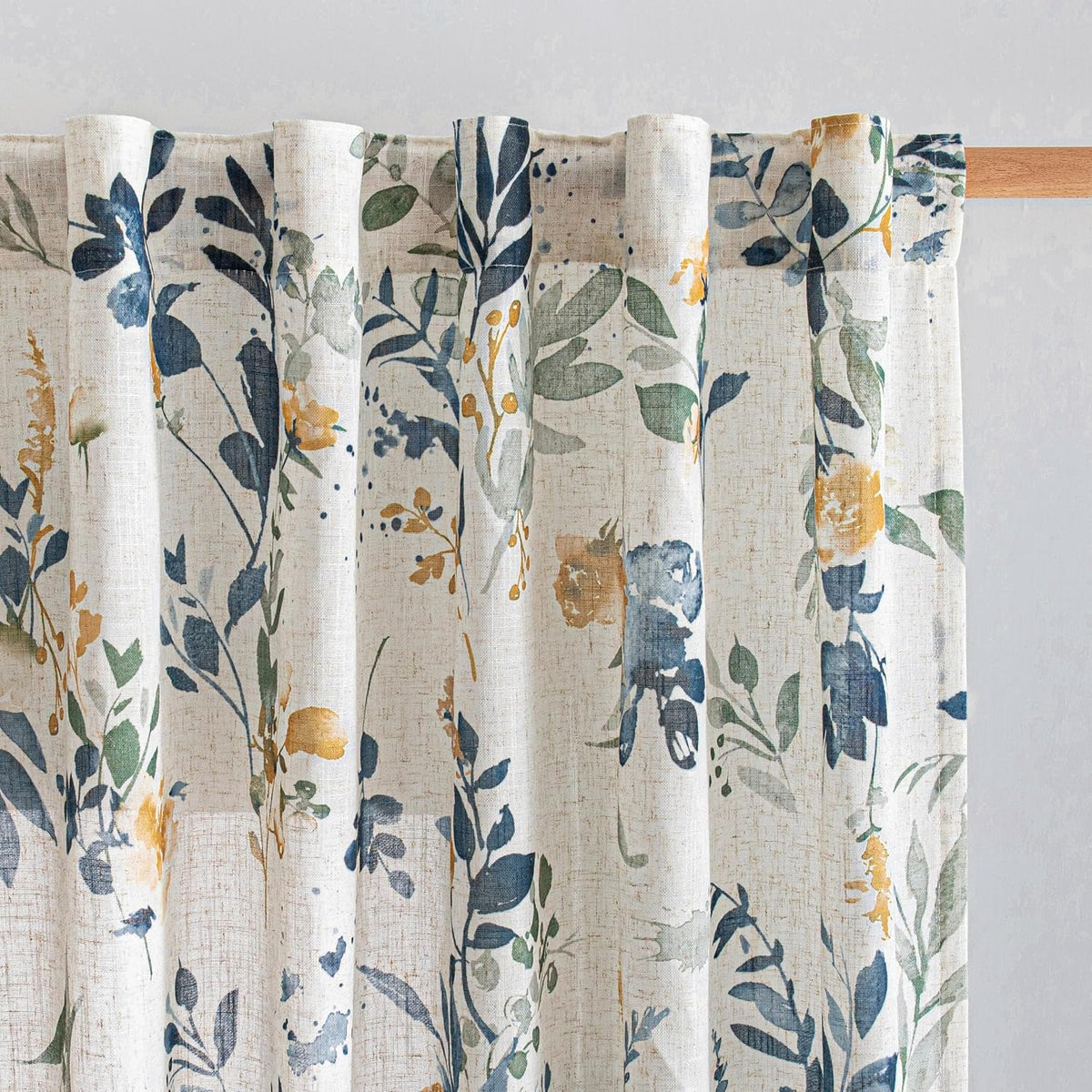 MYSKY HOME Sheer Curtains 108 Inch Length Semi Flax Linen Floral Farmhouse Curtains for Living Room Sliding Glass Door Window Curtain Panels Light Filtering Privacy Protect Drapes Set, Yellow, 2 Pcs - Image 9