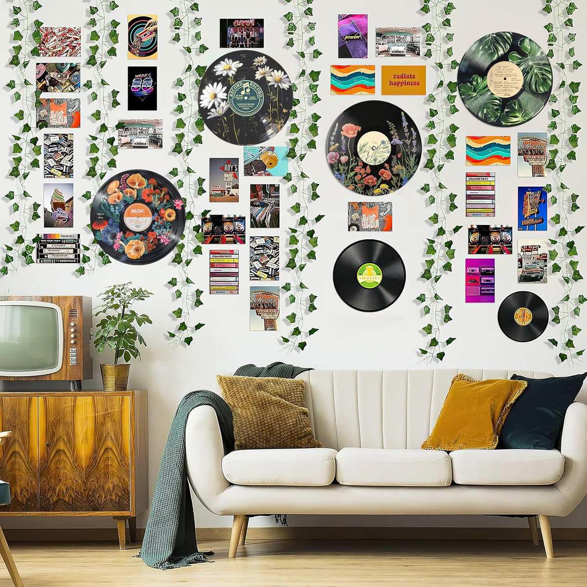 HK Studio hippie decor 12 inch round poster set close up