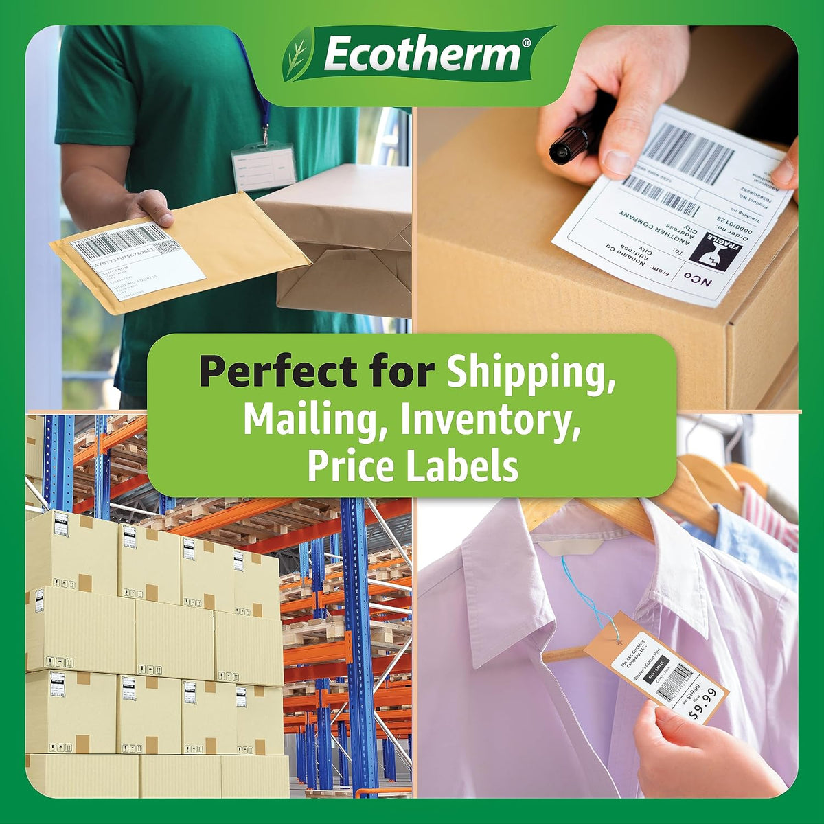 Ecotherm thermal labels compatibility display with desktop thermal printers