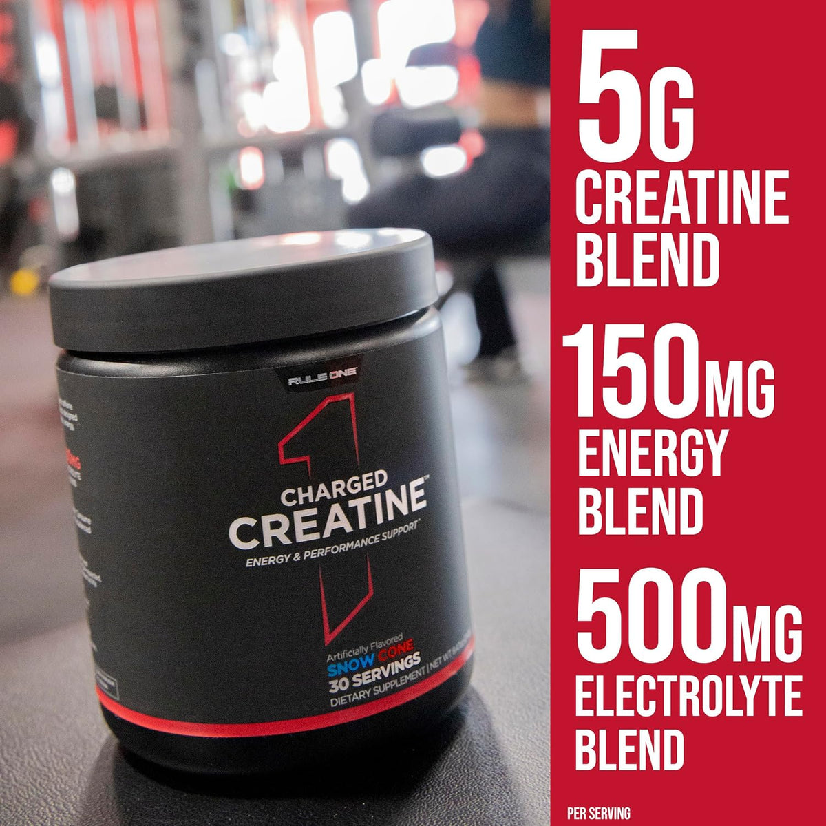 Rule 1 Charged Creatine powder texture and scoop display