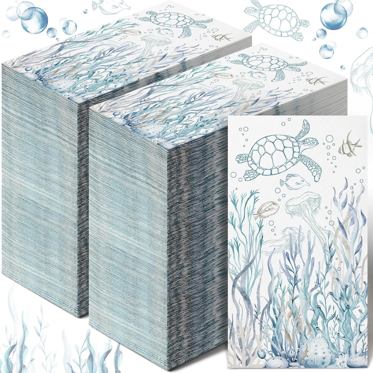 Moinchore Coastal Turtle Bathroom Paper Guest Towels front view nautical napkins.