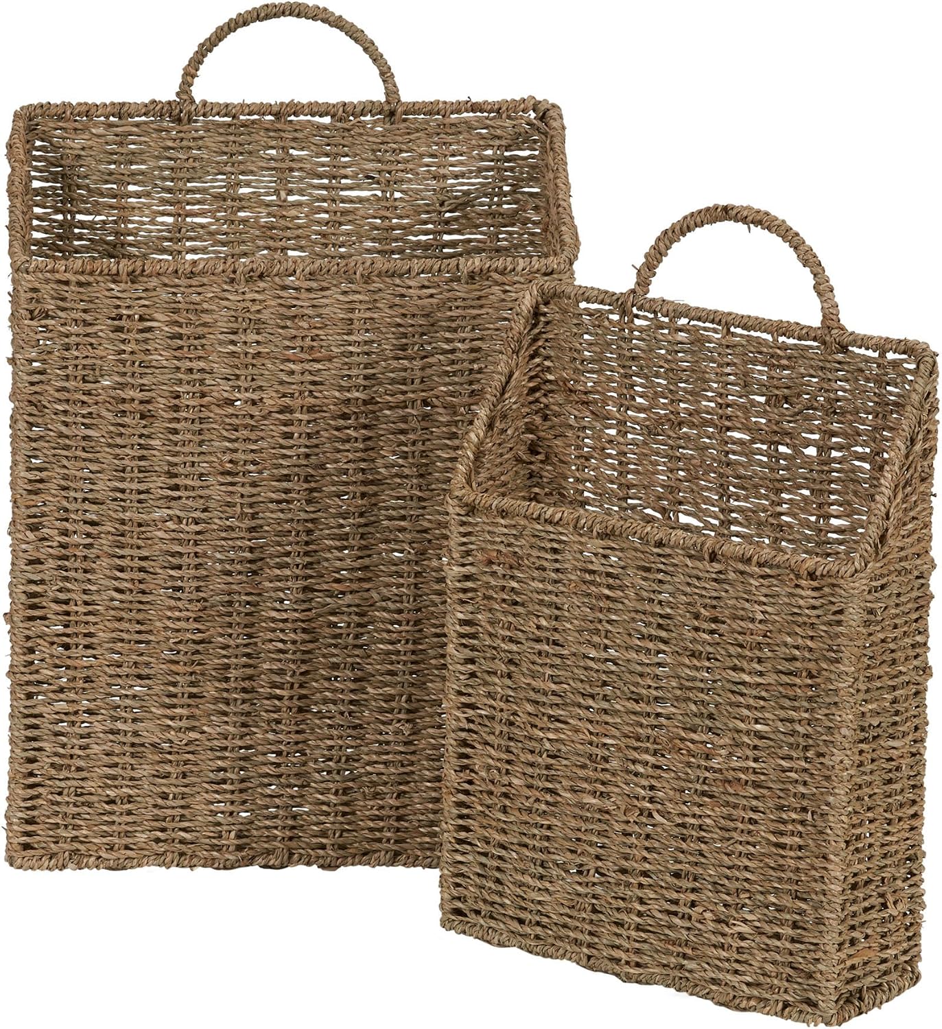 Household Essentials rectangular wicker hanging baskets front view natural seagrass storage