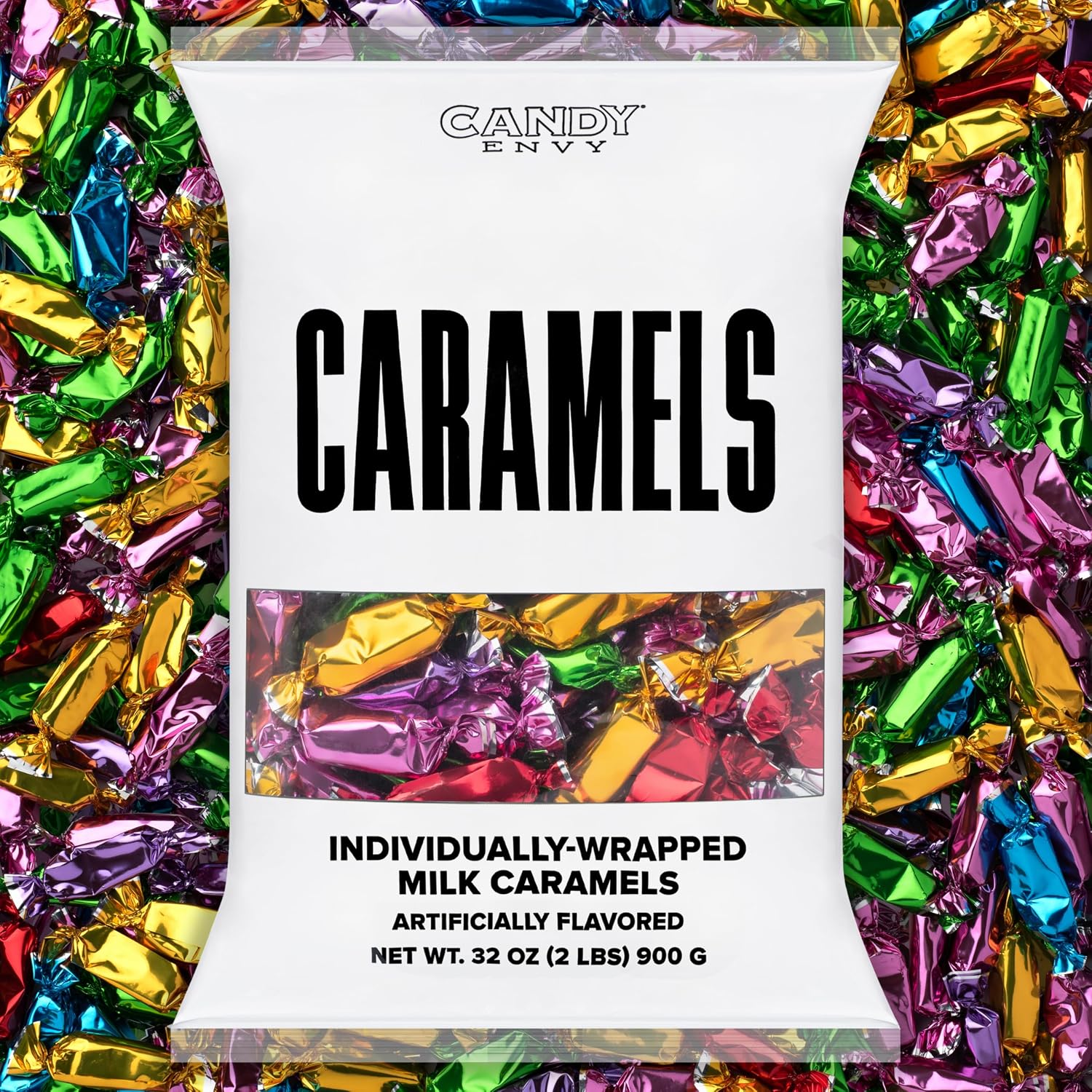 Candy Envy individually wrapped caramels front view bulk bag