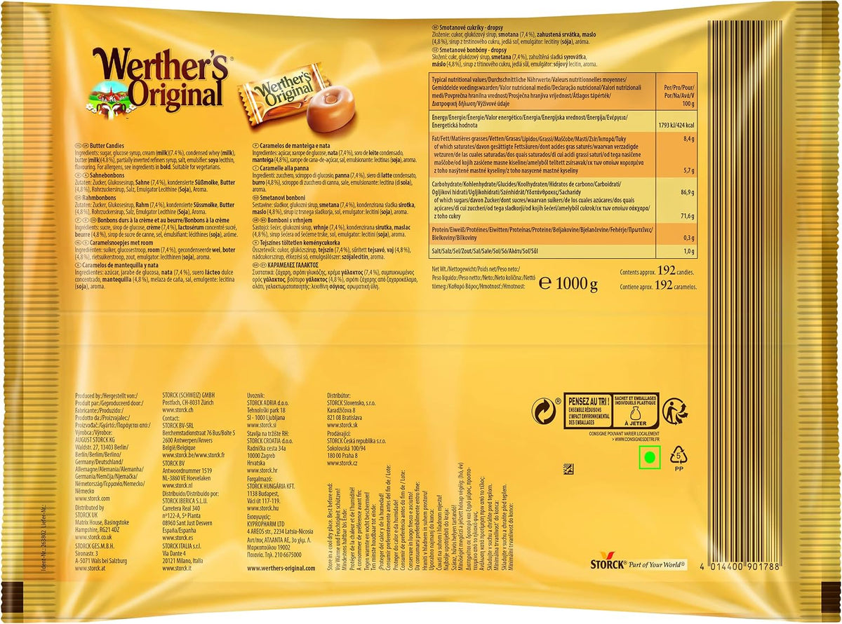 Werther's Original 1000g sharing bag showing individual gold wrappers