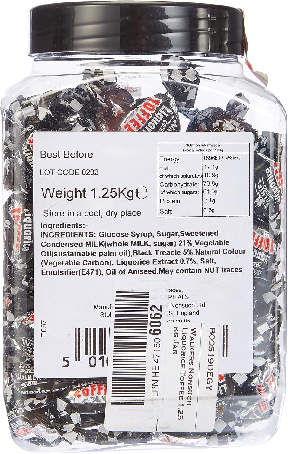 Authentic Walkers Nonsuch 1.25 kilogram jar of premium chewy licorice candy.